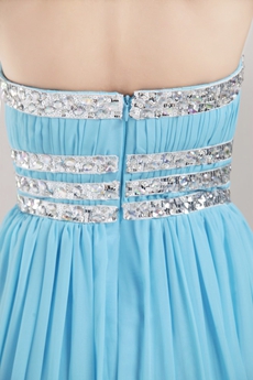 Sassy Strapless Blue Chiffon Prom Party Dress With Beads 