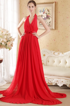 Chic Halter Red Chiffon Formal Evening Dress 