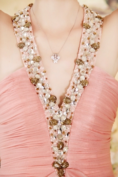 V-Neckline Pink Chiffon Celebrity Evening Dress With Beads