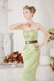 Sage Satin Mother Of The Bride Dress With Brown Sash 