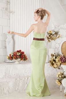 Sage Satin Mother Of The Bride Dress With Brown Sash 