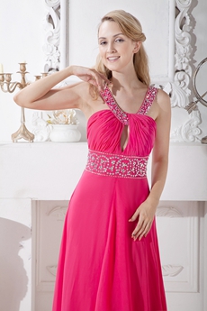 Front Keyhole Bust Fuchsia Junior Prom Dress 