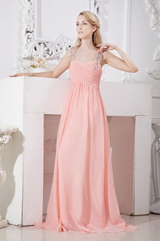 Beautiful A-line Full Length Coral Prom Party Dress 
