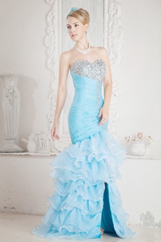 Classy Sweetheart Mermaid Organza Quince Dress With Ruffles 
