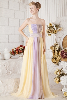 Pretty A-line Full Length Multi Colored Rainbow Evening Dress 