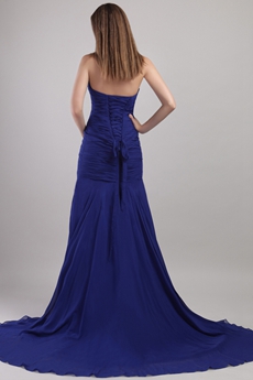 Dropped Waist Royal Blue Chiffon Celebrity Evening Dress  