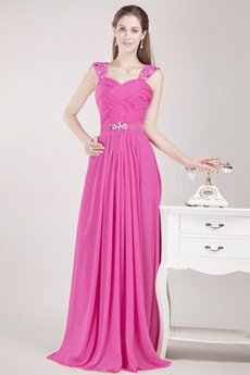 Pretty Straps Fuchsia Chiffon Prom Party Dress With Beads 