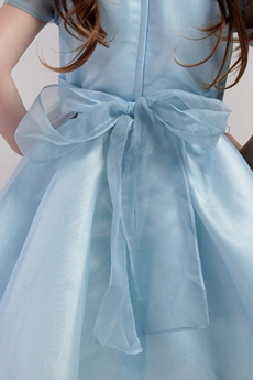 Modest Baby Blue Cute Keen Length Little Girls Party Dresses With Sash 