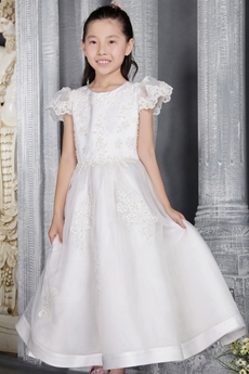Pretty A-line Full Length Flower Girl Dresses With Lace Appliques  