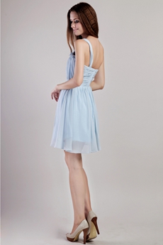 One Straps Mini Length Light Sky Blue Chiffon Homecoming Dress 