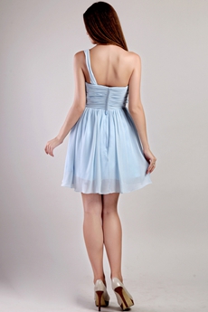 One Straps Mini Length Light Sky Blue Chiffon Homecoming Dress 