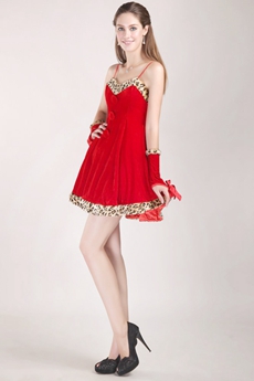 Mini Length Red Cocktail Dress With Leopard Edge 