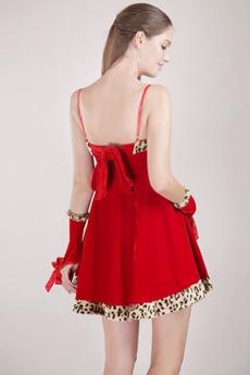 Mini Length Red Cocktail Dress With Leopard Edge 