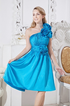 One Shoulder Turquoise Junior Prom Dress 