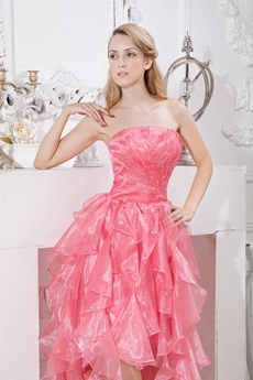 Lovely Watermelon Organza High Low Sweet 16 Dress With Ruffles 