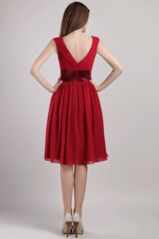 V-Neckline Knee Length Red Junior Prom Dress 