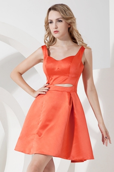 Lovely Mini Length Orange Satin Homecoming Dress 