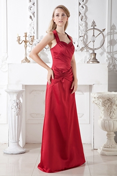 Top Halter A-line Red Satin Bridesmaid Dress 