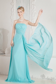 Pretty A-line Blue Chiffon Bridesmaid Dress With Beads 