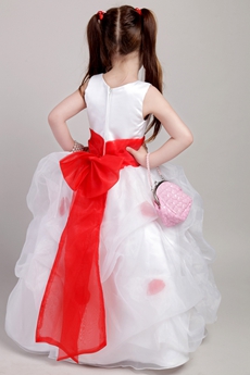 Pretty Red & White Flower Girl Dresses With Red Sash 