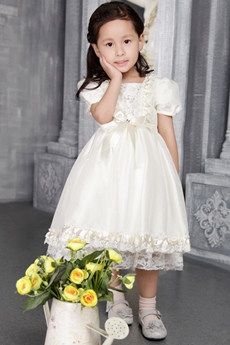 Classical Ivory Short Sleeves Flower Girl Dresses for Toddlers