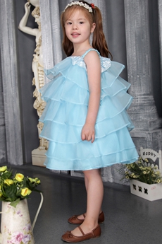 Puffy Knee Length Blue Infant Toddler Flower Girl Dresses