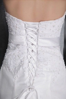Beautiful A-line White Lace Bridal Dress With Satin Belt 