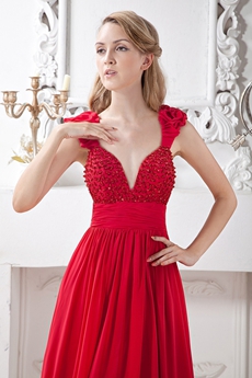 Backless Red Chiffon Prom Party Dress For Juniors 