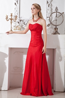 Dipped Neckline Red Taffeta Prom Party Dress With Ruched Bust 