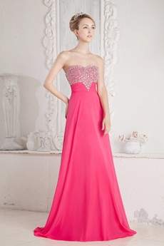 Pretty A-line Fuchsia Evening Gown With Beads 