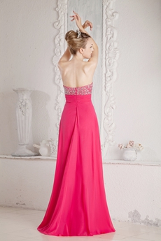Pretty A-line Fuchsia Evening Gown With Beads 