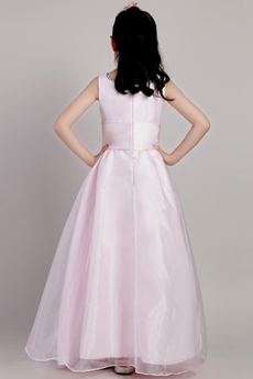 Puffy Floor Length Pearl Pink Organza Girls Pageant Dress 