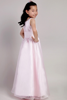 Puffy Floor Length Pearl Pink Organza Girls Pageant Dress 