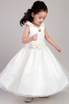 Romantic Sleeveless Ivory Puffy Ankle Length Little Girls Pageant Dresses