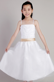Ankle Length White Tulle Flower Girl Dress With Sequins 
