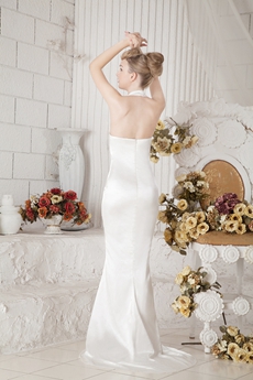 Top Halter Sheath Satin Simple Wedding Dress 