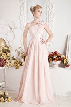 Sweet One Shoulder Pink Bridesmaid Dress With Sash 