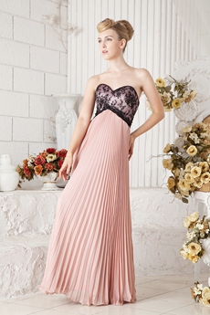 Pretty Full Length Black And Pink Prom Party Dress With Lace