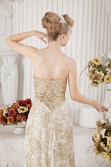 Column Full Length Gold Sequined Graduation Dress With Lace 