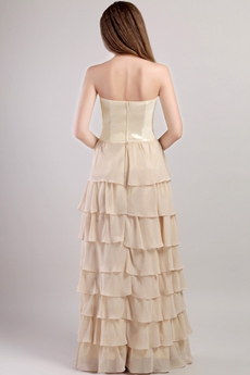Column Champagne Chiffon Tiered Prom Party Dress 
