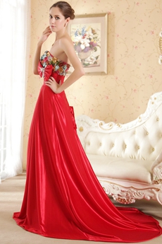 Multi-Colored Bust Red Satin Prom Party Dress Corset Back  