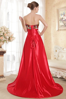 Multi-Colored Bust Red Satin Prom Party Dress Corset Back  