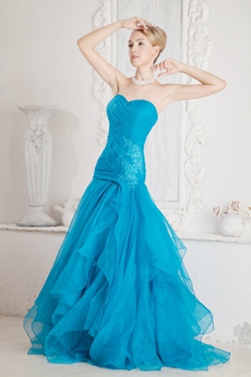 Breathtaking Turquoise Organza Prom Pageant Dress Dropped Waist 