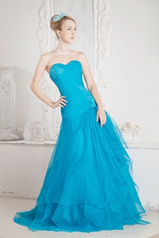 Breathtaking Turquoise Organza Prom Pageant Dress Dropped Waist 