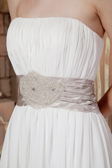 Hawaii Strapless White Chiffon Destination Wedding Dress 