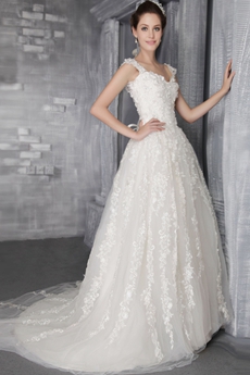 Impressive Double Straps Princess Lace Wedding Dress 