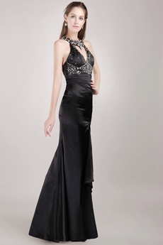 Sexy Backless Black Cocktail Dress With Rhinestones 
