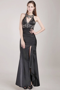 Sexy Backless Black Cocktail Dress With Rhinestones 