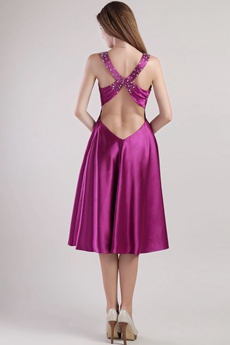 Knee Length V-Neckline Fuchsia Junior Prom Party Dress 