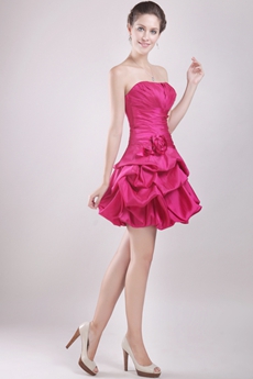 Lovely Fuchsia Taffeta Short Quince Dress 